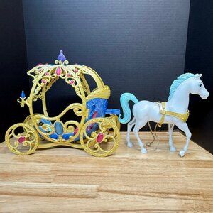 Disney Princess Cinderella Horse & Carriage Toy Playset Mattel Blue Gold